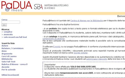 screenshot della pagina Padua@thesis