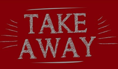 Immagine di cartello rosso con scritta bianca "take-away"